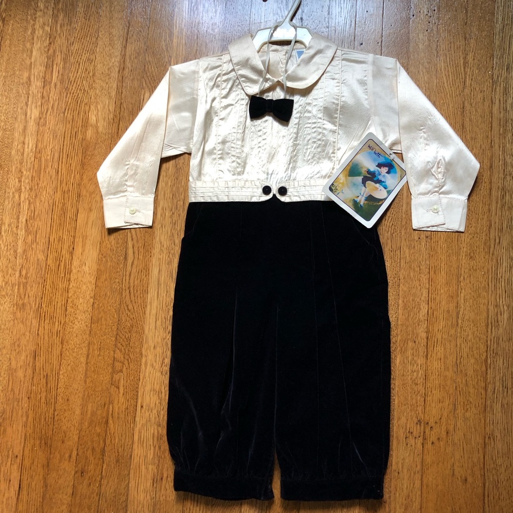 Will Beth 12 months silk velvet boys outfit TLC black Cream vintage